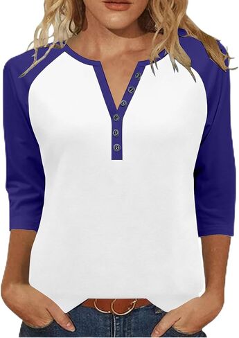 3/4 Sleeve Tops for Women Workout Jersey Shirts Baseball Style Raglan Tshirts Casual Color Block V Neck Tees in Saudi Arabia