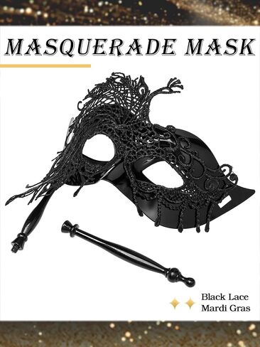 Yokawe Black Masquerade Mask with Stick Lace Handheld Ball Masks Mardi Gras Costume for Women in Saudi Arabia