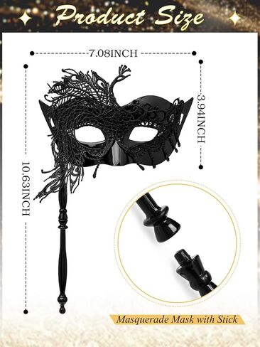 Yokawe Black Masquerade Mask with Stick Lace Handheld Ball Masks Mardi Gras Costume for Women in Saudi Arabia