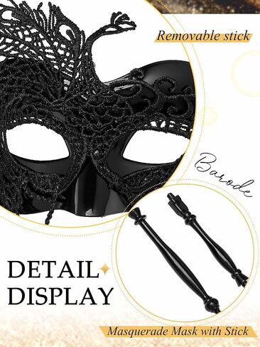 Yokawe Black Masquerade Mask with Stick Lace Handheld Ball Masks Mardi Gras Costume for Women in Saudi Arabia