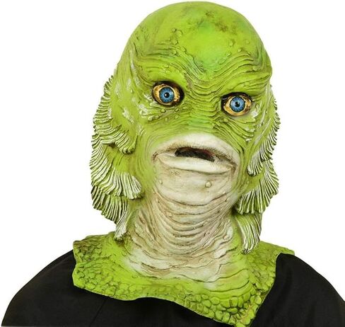 قناع الرأس الكامل من اللاتكس الفاخر من Monster Creature، إكسسوار أزياء الهالوين للبالغين، تصميم سمكة الوحش، أخضر، نمط طويل in Saudi Arabia