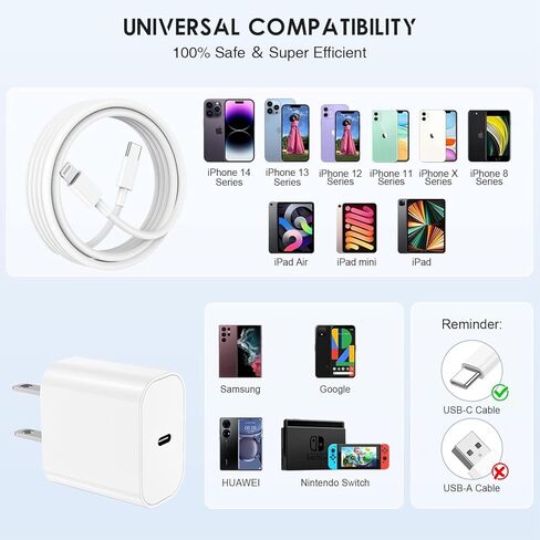 iPhone 15 Charger Fast Charging, iPad Pro charger, Apple USB C to USB C Cable 6ft/6ft/10ft with 20w Wall charger,Type C Cord for iPhone 15/15 Pro/15 Pro Max,iPad Pro,iPad Air 5/4/Mini,iPad 10,Andriod in Kuwait