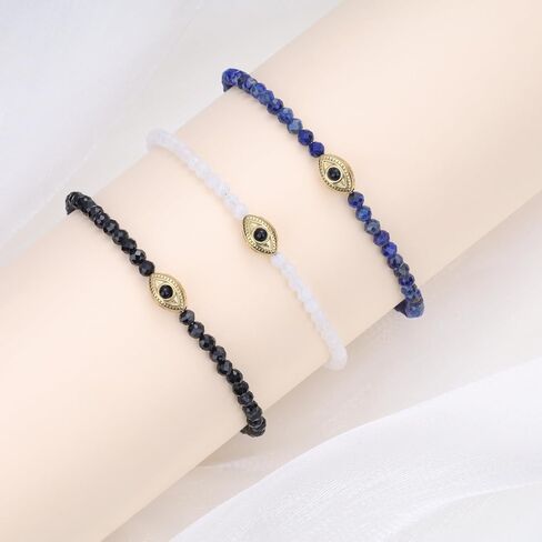 COAI Evil Eye Anklet for Women, Summer Waterproof Anklet for Women Lapis Lazuli Moonstone Black Tourmaline in Saudi Arabia