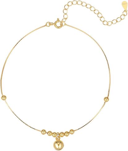Tinkle Bell Beaded Anklet Bracelet for Women Girls 925 Sterling Silver Bead Ball Jingle Bell Charm Foot Bracelets Dainty Cute Adjustable Chain Jewelry Beach Gifts Christmas in Saudi Arabia
