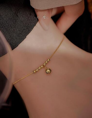 Tinkle Bell Beaded Anklet Bracelet for Women Girls 925 Sterling Silver Bead Ball Jingle Bell Charm Foot Bracelets Dainty Cute Adjustable Chain Jewelry Beach Gifts Christmas in Saudi Arabia
