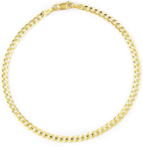 Nuragold 10k الذهب الأصفر الحقيقي الصلبة الكوبية كبح وصلة 3 مم سلسلة سوار أو خلخال (7 "-9") مجوهرات إيطالية للرجال والنساء in Kuwait