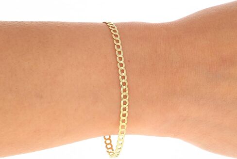 Nuragold 10k الذهب الأصفر الحقيقي الصلبة الكوبية كبح وصلة 3 مم سلسلة سوار أو خلخال (7 "-9") مجوهرات إيطالية للرجال والنساء in Kuwait
