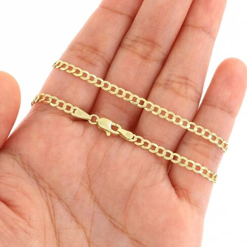 Nuragold 10k الذهب الأصفر الحقيقي الصلبة الكوبية كبح وصلة 3 مم سلسلة سوار أو خلخال (7 "-9") مجوهرات إيطالية للرجال والنساء in Kuwait