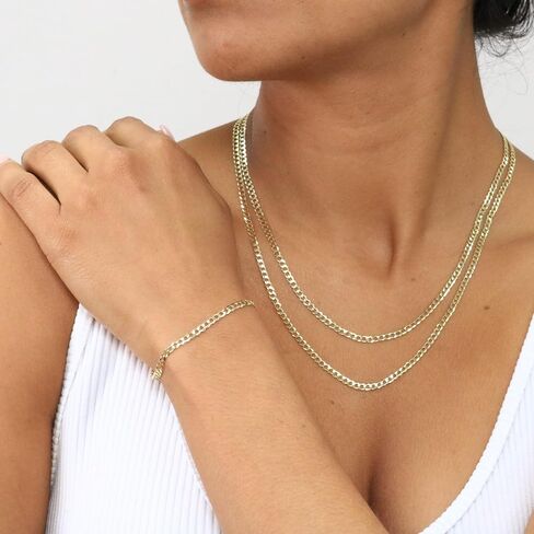 Nuragold 10k الذهب الأصفر الحقيقي الصلبة الكوبية كبح وصلة 3 مم سلسلة سوار أو خلخال (7 "-9") مجوهرات إيطالية للرجال والنساء in Kuwait