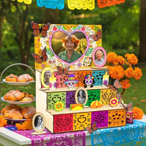 OurWarm Day of The Dead Ofrenda Altar Mini Ofrenda Wooden Box Set Decorations, Dia De Los Muertos Altar Photo Frame Remembrance Memory Shadow Gift Supplies for Day of the Dead Home Decorations in Saudi Arabia