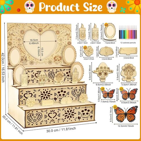 OurWarm Day of The Dead Ofrenda Altar Mini Ofrenda Wooden Box Set Decorations, Dia De Los Muertos Altar Photo Frame Remembrance Memory Shadow Gift Supplies for Day of the Dead Home Decorations in Saudi Arabia