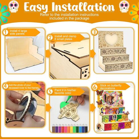 OurWarm Day of The Dead Ofrenda Altar Mini Ofrenda Wooden Box Set Decorations, Dia De Los Muertos Altar Photo Frame Remembrance Memory Shadow Gift Supplies for Day of the Dead Home Decorations in Saudi Arabia