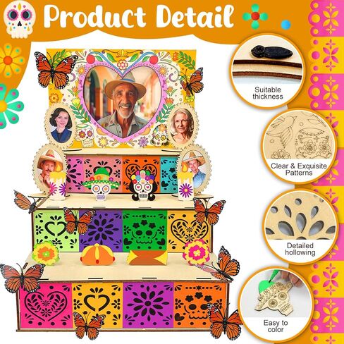 OurWarm Day of The Dead Ofrenda Altar Mini Ofrenda Wooden Box Set Decorations, Dia De Los Muertos Altar Photo Frame Remembrance Memory Shadow Gift Supplies for Day of the Dead Home Decorations in Saudi Arabia