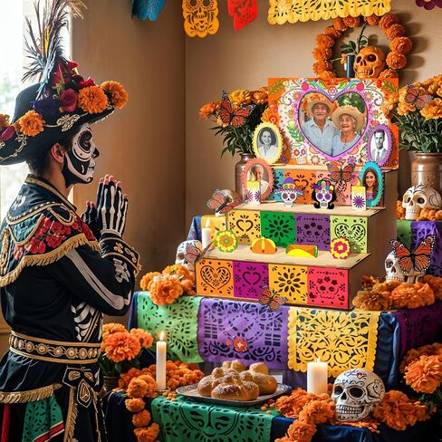 OurWarm Day of The Dead Ofrenda Altar Mini Ofrenda Wooden Box Set Decorations, Dia De Los Muertos Altar Photo Frame Remembrance Memory Shadow Gift Supplies for Day of the Dead Home Decorations in Saudi Arabia