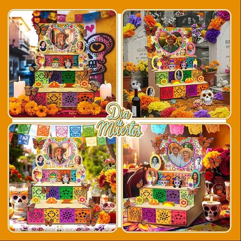 OurWarm Day of The Dead Ofrenda Altar Mini Ofrenda Wooden Box Set Decorations, Dia De Los Muertos Altar Photo Frame Remembrance Memory Shadow Gift Supplies for Day of the Dead Home Decorations in Saudi Arabia