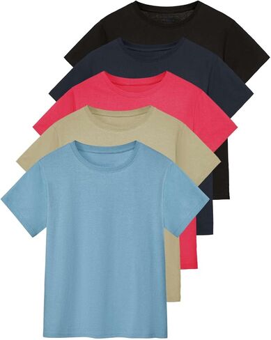 Real Essentials 5 Pack: Women’s 100% Cotton Relaxed Fit Short Sleeve T-Shirts Fashion Trendy Tees (Available in Plus Size) in Saudi Arabia