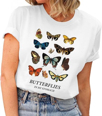 ROKO CLOTHING Butterfly Graphic Tees for Women Printed T Shirt Butterflies with Floral Short Sleeve in Saudi Arabia