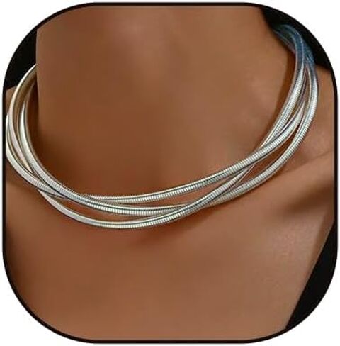 قلادة سلسلة ذهبية مكتنزة للنساء، قلادة ذهبية على شكل ثعبان سلسلة قلادة عصرية بطبقات ذهبية سميكة من الذهب والمجوهرات in Kuwait