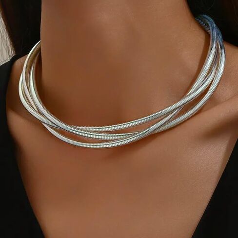 قلادة سلسلة ذهبية مكتنزة للنساء، قلادة ذهبية على شكل ثعبان سلسلة قلادة عصرية بطبقات ذهبية سميكة من الذهب والمجوهرات in Kuwait