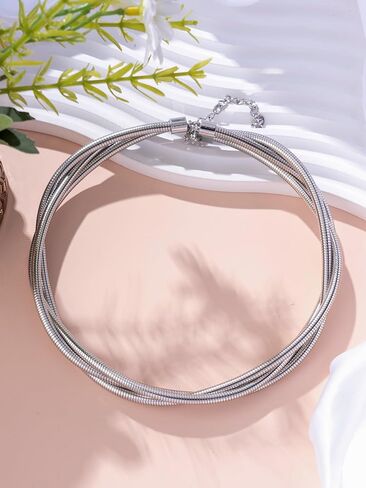 قلادة سلسلة ذهبية مكتنزة للنساء، قلادة ذهبية على شكل ثعبان سلسلة قلادة عصرية بطبقات ذهبية سميكة من الذهب والمجوهرات in Kuwait