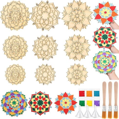9 Pcs 7" 9" 11" Diwali Mandala Sand Art Kit Reusable Rangoli Mats for Decoration Wooden DIY Floral Rangoli Stencils with Brush for Home Indian Festivals Party Decoration Supplies(No Sand) in Saudi Arabia