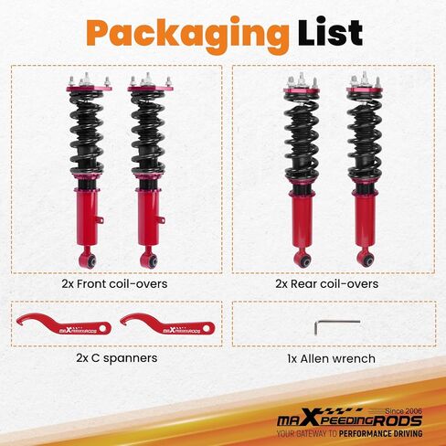maXpeedingrods Coilovers for Lexus GS300 1998-2005, for Lexus GS430 2001-2005, 24 Levels Damper Adjustable Coilovers Suspension Kit, Height Adjustable Shock Absorber Struts, Lowering Kit, Red in Saudi Arabia
