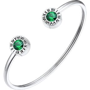 FindChic Stainless Steel Cuff Bracelets with Roman Numerals 12 Color Birthstones Bracelet for Women Girls Adjustable Bangle Lucky Birthday Jewelry Gift, with Gift Box