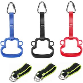 Monkey Style Ninja Gymnastic Rings with Hanging Straps - 3 PCS Swing Bar Monkey Rings for Backyard Outdoor Ninja Warrior Obstacle Course