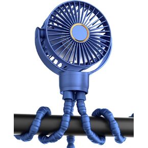 FrSara Rechargeable Baby Stroller Fan, Battery Powered Portable Fan, TYPE-C, 360°Rotatable, 3-Speed, Flexible Tripod for Crib, Treadmill, Golf Cart, Bike, Ideal for Beach, Camping, Outdoor, Blue