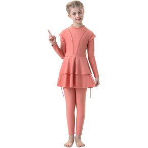 FYMNSI Kids Burkini Swimsuits Girls Baby Modest Muslim Swimwear Long Sleeve Swim Top Pants Hijab 3PCS Bathing Suit Rash Guard