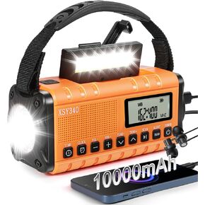Hand Crank Emergency Weather Radio Portable AM/FM/NOAA Alert Digital Alarm Clock Radio, 10000mAh Battery/Wind Up/USB-C/Solar Powered, Flashlight,Reading Lamp, Phone Charger, SOS Survival Essentials
