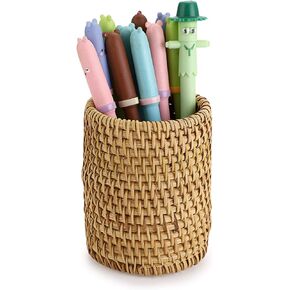 BTSKY Rattan Pen Cup, Handmade Desk Pencil Holders Makeup Brush Holder Multi-Functional Woven Basket Office&Home Desktop Organizer(Cone)