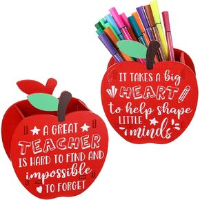 2 Pack Graduation Teacher Appreciation Gift Shape of Apple Wooden Pencil Holder Desktop Pen Organizer Holder for Christmas End of Year Thank You Gifts School Teacher Office Home Desk(Sweet)