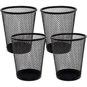 4 Pack Pen Holder Metal Mesh Pencil Holders Round Shaped Pen Holders for Desk Office Wire Mesh Container Pen Organizer,Black