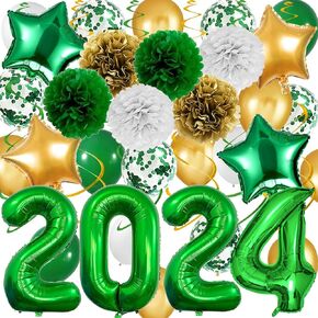 2024 Graduation Decorations Purple Gold Balloon Kit- 40" Gold 2024 Balloons Star Foil Balloons Paper Pompom Hanging Swirl Balloons for Class of 2024 Party Decorations College Graduation Party Supplies