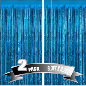 USCNC 2 Pack 3.2ft x 8.2ft Black Foil Fringe Curtains Party Photo Backdrop Party Streamers for Birthday,Graduation,New Year Eve Decorations Wedding Decor in Kuwait