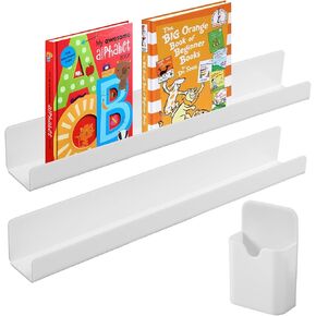 قطعتان من رف الكتب المغناطيسي للسبورة البيضاء، حامل كتب مغناطيسي أكريليك قابل لإعادة الاستخدام مع حاوية أقلام، أرفف كتب معدنية عائمة، رف عرض الكتب لغرفة الأطفال والفصول الدراسية للسبورة البيضاء (أبيض) in Kuwait