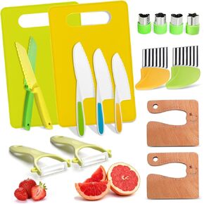 21 Pcs Montessori Kitchen Tools for Toddlers-Kids Cooking Sets Real-Toddler Safe Knives Set for Real Cooking with Toddler Safe Knives Crinkle Cutter Kids Cutting Board Toddler Birthday Gift Christmas.