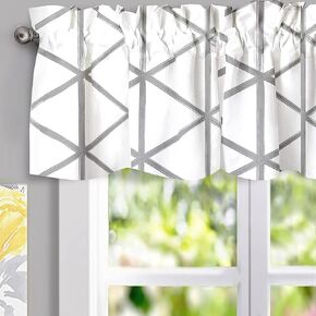 DriftAway Raymond Geometric Triangle Trellis Pattern Lined Thermal Insulated Energy Saving Window Curtain Valance for Living Room 2 Layers 52 Inch by 14 Inch Plus 2 Inch Header Gray and Yellow
