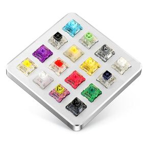 HONKID Aluminum Switch Tester with 16 Key Switch Samples from Akko, Gateron and Kailh, Metal Mechanical Keyboard Switch Tester, Durable Switch Testing Tool, Black