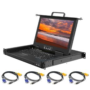 Rackmount KVM Console 17.3" Full HD 1080p - Single Port HDMI KVM with 17.3-Inch Rack Mount Monitor and Keyboard Touchpad, 20.69" Deep, 1U LCD KVM Drawer 1920 x 1080 @60Hz Resolution, 50,000 MTBF
