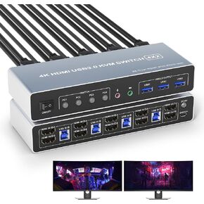 8K KVM Switch 2 شاشات 2 جهاز كمبيوتر DisplayPort، 8K@60 هرتز DP 1.4 مفتاح KVM للشاشة المزدوجة لشاشتين مشاركة كمبيوتر وشاشتين ومنفذ ميكروفون صوتي و3 أجهزة USB3.0 تدعم الوضع الممتد والنسخ in Kuwait