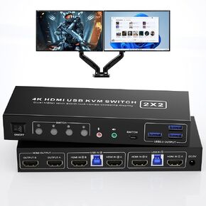 8K@60Hz USB3.0 KVM Switch 3Monitors 4Computers 4K@144Hz, 2 DisplayPort +1 HDMI Triple Monitor KVM Switch for 4PC with Audio and 3USB 3.0, 2 DP1.4 +HDMI2.1 Triple Monitor Keyboard Mouse Switcher