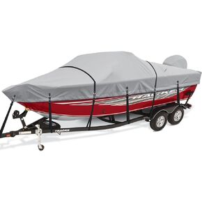 Boat Cover, Heavy Duty 1200D Waterproof Boat Covers 17-19ft with Motor Cover and Windproof Adjustable Metal Buckle Fits Bass Boat, V-Hull, Tri-Hull, Fishing Boat, Runabout Boat, Black