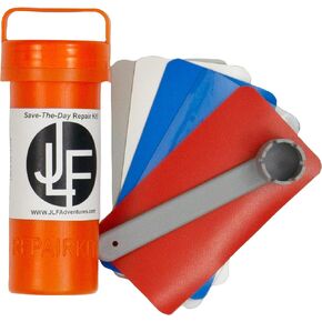 Repair Kit with HH-66 Vinyl Cement Glue (or Without Glue) for Inflatable Stand Up Paddle Boards (SUP) Includes 3" x 6" Red, White, Blue, Clear, Grey PVC, 5 Patches and 6 Prong Valve Wrench