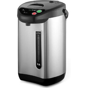 NutriChef Hot Water Urn Pot Insulated Stainless Steel,Auto & Manual Dispense,Auto Boiler,Safety Lock Shutoff 3.38 QT /3.2L - Auto Boiler Shut Off - PKWK43.5