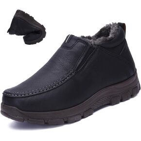 Men's Slip-On Winter Snow Boots Warm Fur Lined Casual Non-Slip Outdoors Leather Booties Cozy Walking Loafers
