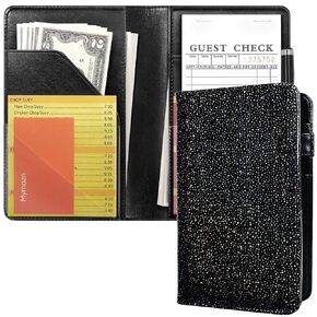 Glitter Black Server Book for Waitress Book Server Wallet Waiter Book Cute Bling Waitstaff Organizer Fit Waitress Apron (Glitter Black)