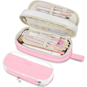 Sooez Large Pencil Case, Expandable Pencil Bag with 5 Compartments, Big Capacity Canvas Pencil Pouch Organizer with Zipper, Portable Stationery Pen Bag, Cute Aesthetic School Supplies For Teen Girls