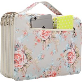 200 Slots Colored Pencil Case-Twill Oxford Pencil Holder with Zipper Closure Colored Pencil Organizer for Watercolor Pens or Makers Large Capacity Pencil Case for Artist (Black Flower)